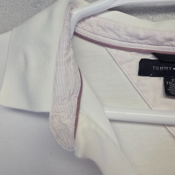 Tommy Hilfiger Polo Shirt Mens 2XL White Short Sleeve Hi‎ Low Hem Casual Golf - Picture 8 of 16